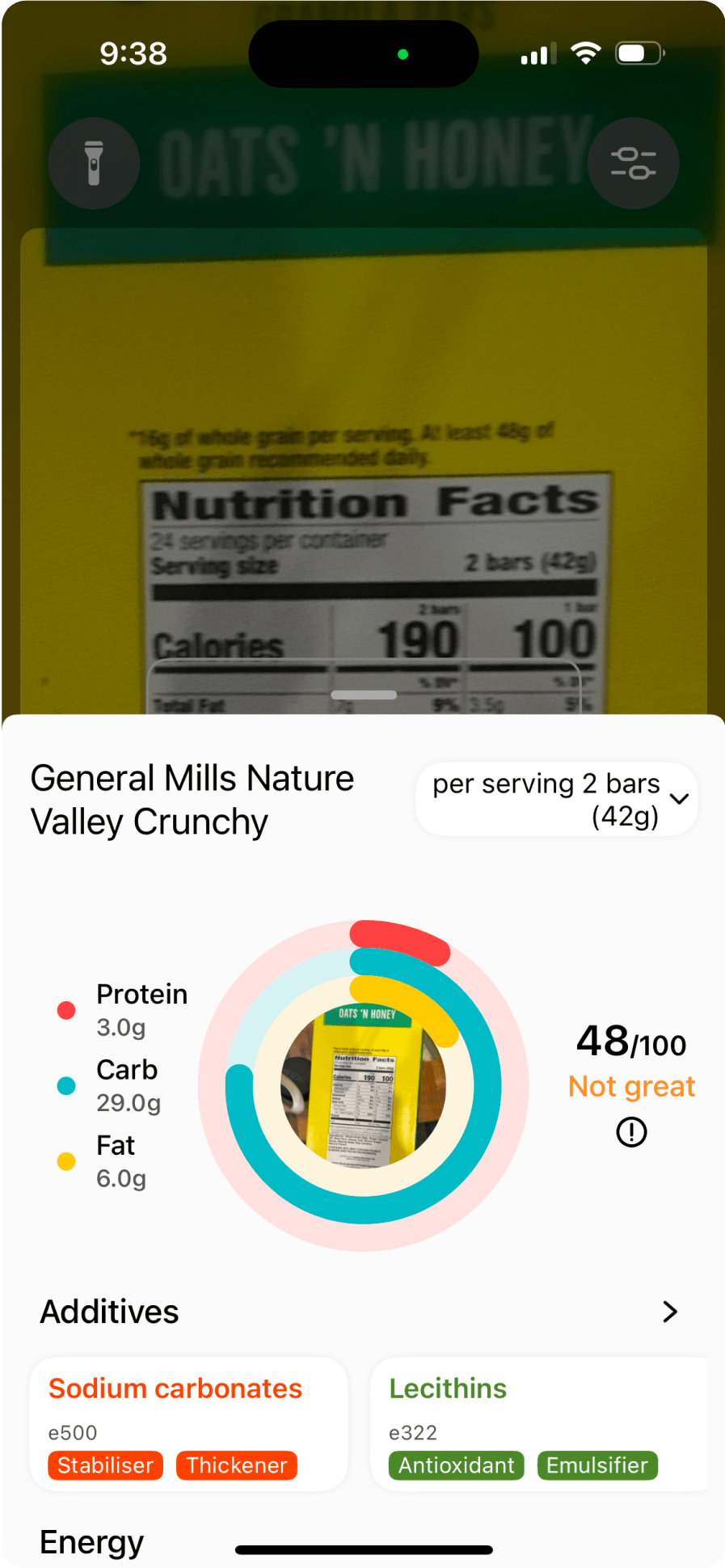 LabelPal app product scan results screen