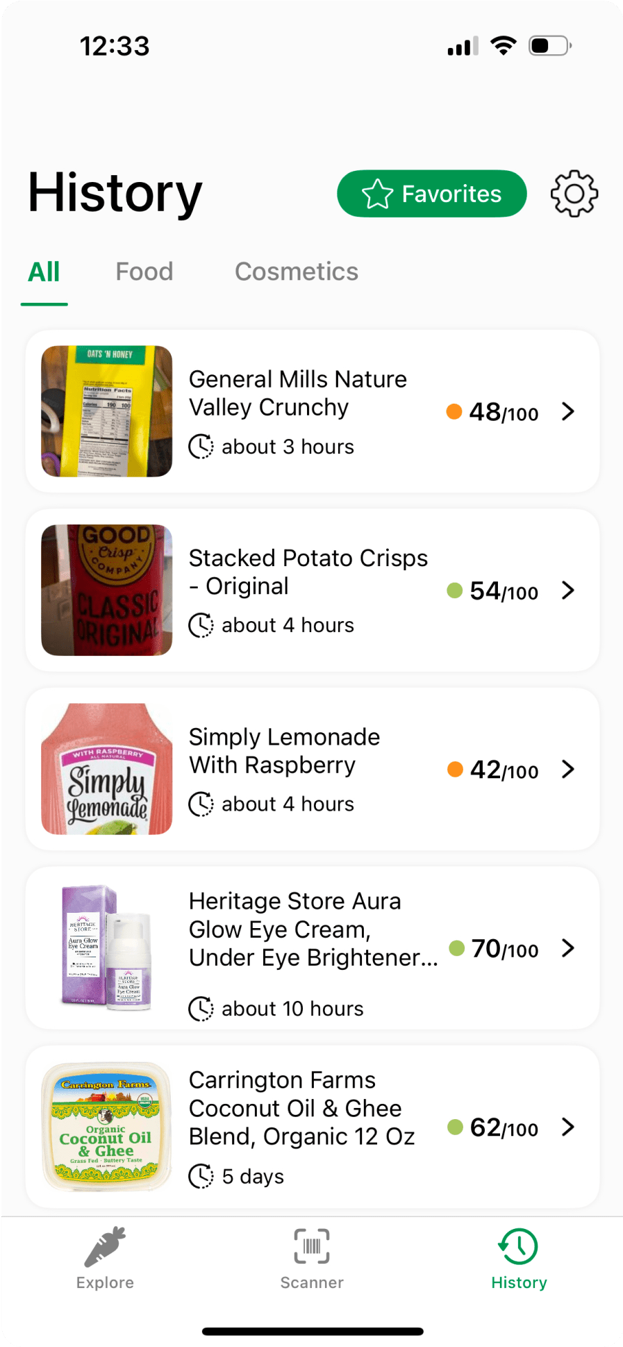 LabelPal app product database search screen